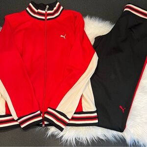 Puma | Vintage Women’s Red and Black Track Suit | Size Large
